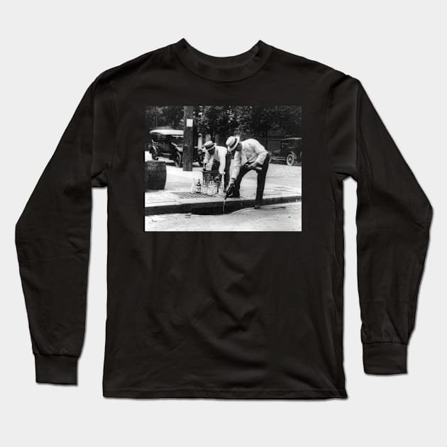 Pouring Whiskey Into a Sewer, 1930. Vintage Photo Long Sleeve T-Shirt by historyphoto